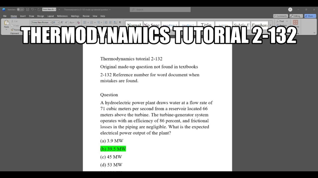 Thermodynamics made up question 2-132 A hydroelectric power plant draws water at a flow rate of 71