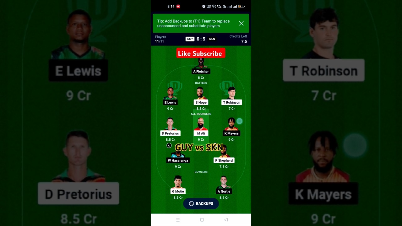 GUY vs SKN Dream11 Prediction|GUY vs SKN Dream11 Team Today|GUY vs SKN Caribbean Premier League
