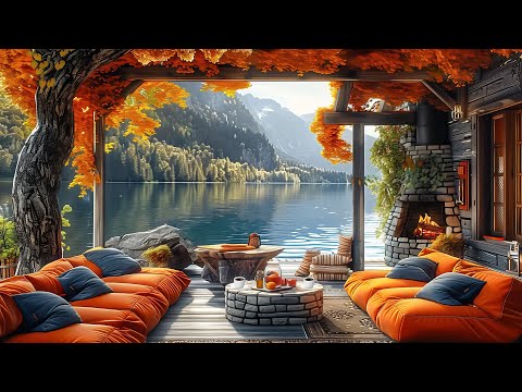 Autumn Porch Cafe Space & Fireplace ☕ Smooth Jazz Instruments for Work, Study, Relax