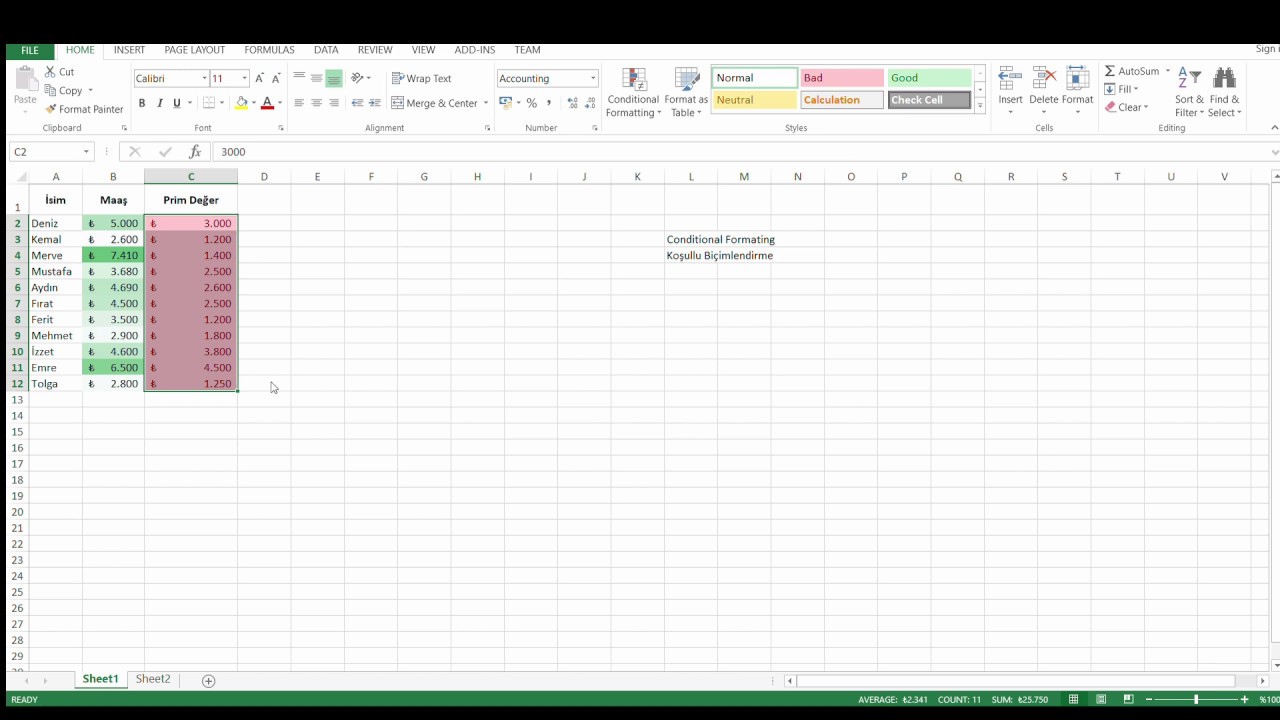 Excel Eğitimleri 5 - Conditional Formatting - Koşullu Biçimlendirme ...