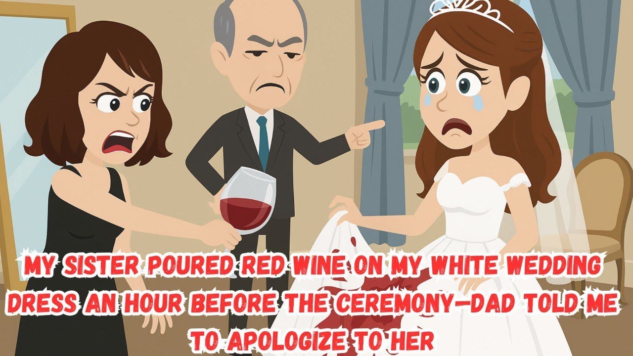 Моя сестра облила моё белое свадебное платье красным вином за час до церемонии — папа сказал мне ...