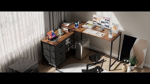 SUPERJARE L Shaped Desk with Power Outlets, Computer Desk with Drawers & Shelves, Black