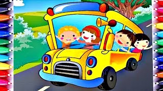 The Wheels on the Bus Coloring Book School Bus Color For Kids Learn Color How To Paint