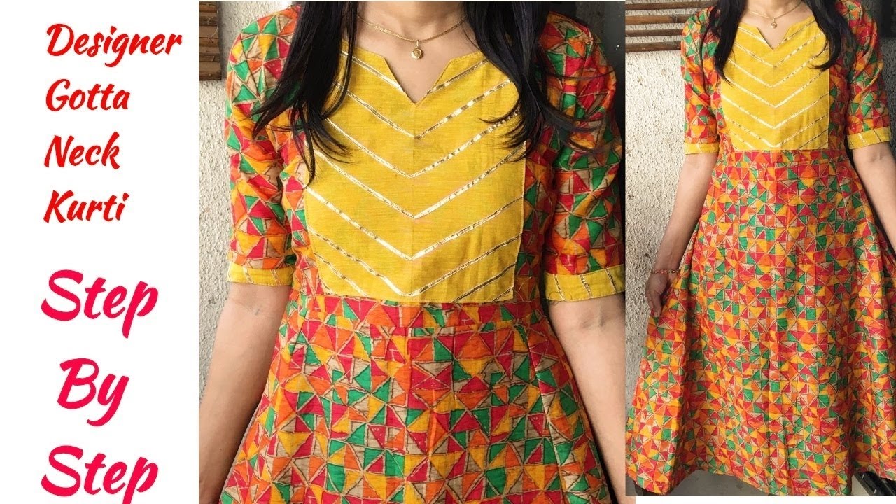 DIY Designer Kurti Cutting and Stitching Designer Gotta Lace Neck