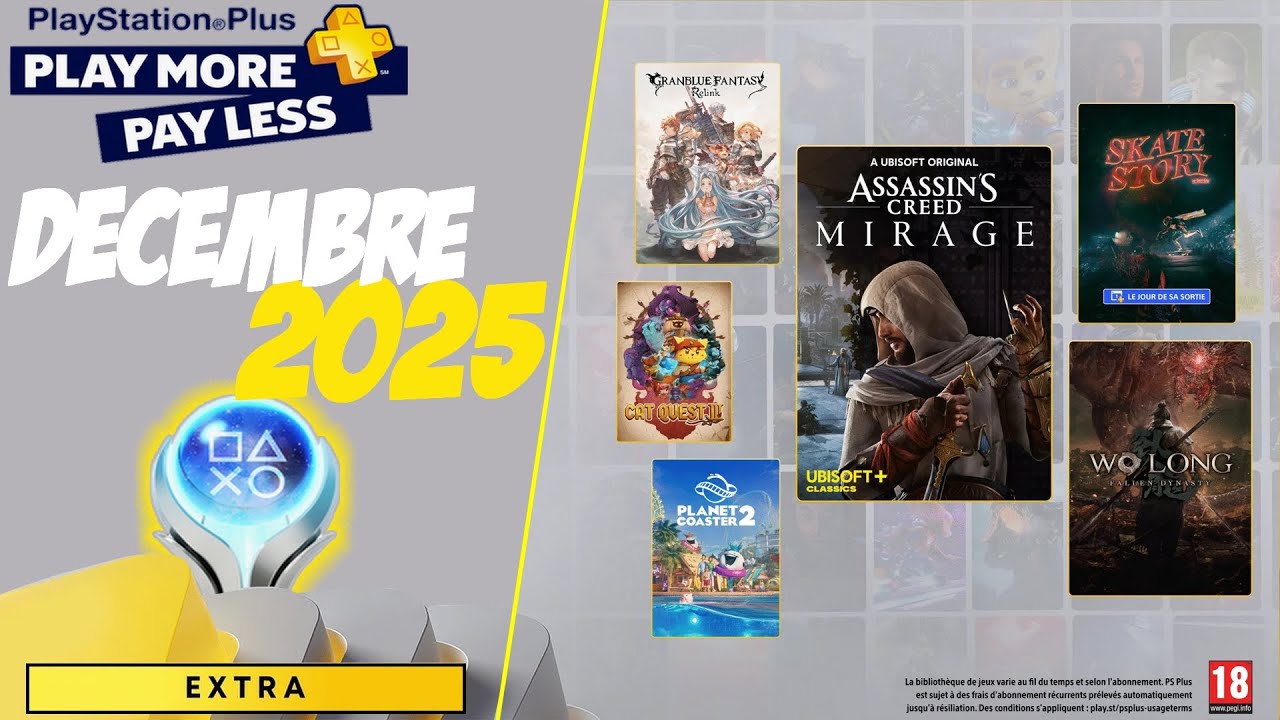 PS + EXTRA de decembre 2025 : 10 jeux  ➤ Trophées & Platine : Temps d'obtention et Difficulté