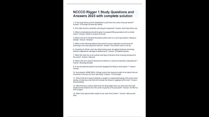 NCCCO Rigger 1 Study Questions and Answers 2023 with complete solution