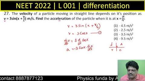 The velocity of a particle moving in straight line depends on it’s position as v = 3sin(x + π/2) m/s
