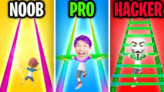 Can We Go NOOB vs PRO vs HACKER In ROOF RAILS!? (MAX LEVEL!)