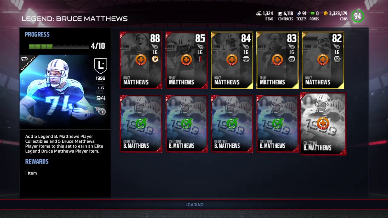 Madden NFL 17 Bruce Matthews Legend Set Collection Madden MUT 17