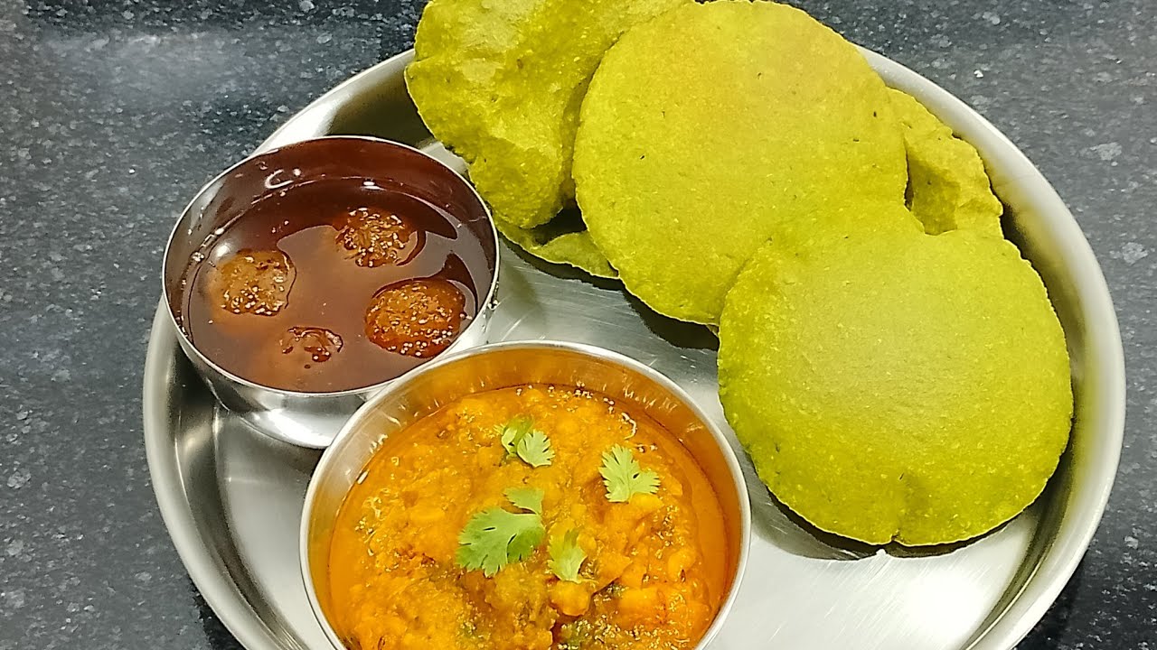 पालक मसाला पुरी–आलू की भाजी । Palak puri recipe | Palak Puri aalu ki sabji |