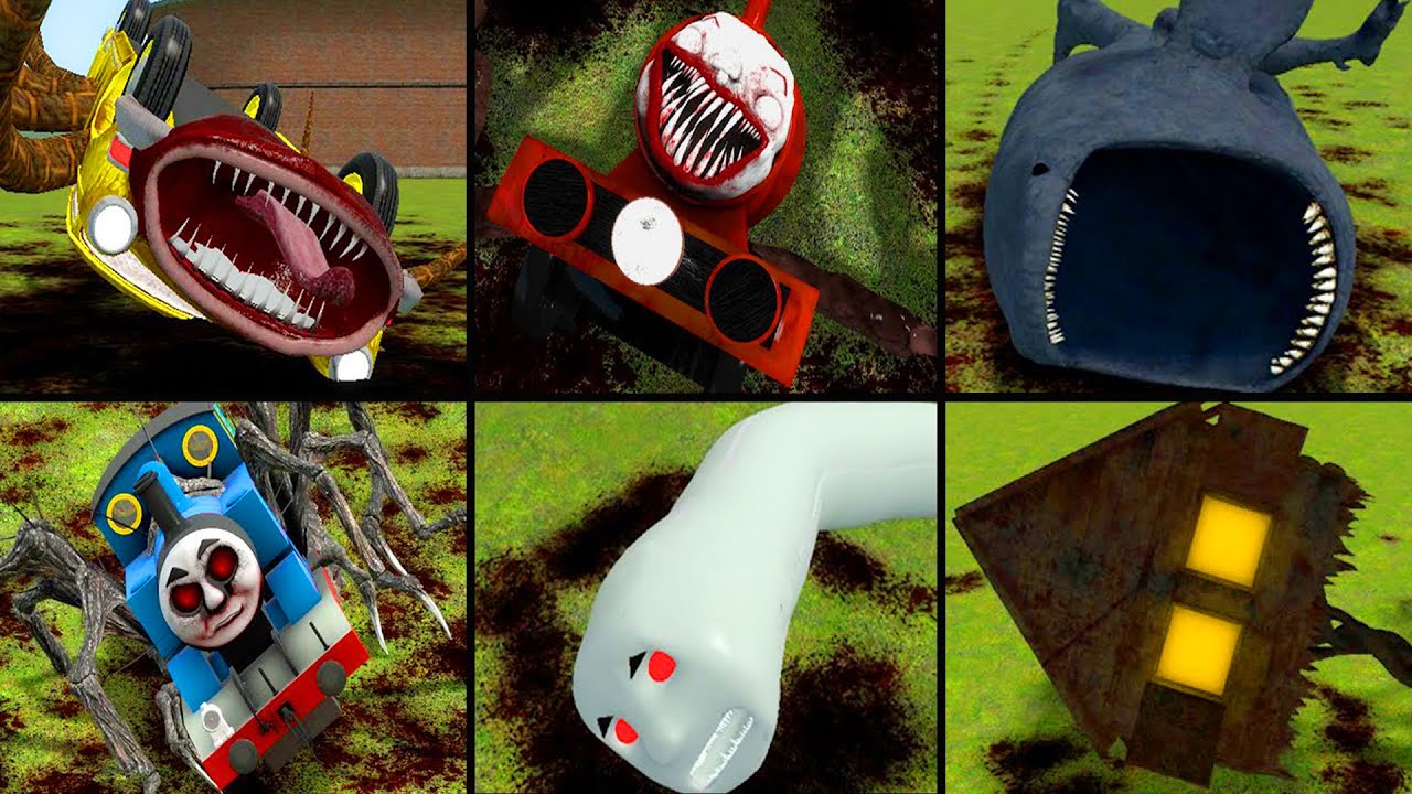 CAR EATER, CURSED THOMAS, THE BLOOP AND FRIENDS VS ALL TREVOR HENDERSON EVERY DEATH POSITION In GMOD