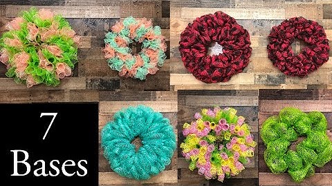 7 Deco Mesh Wreath Bases / 5 Different Methods     All Using a 14" Dollar Tree Wreath Frame