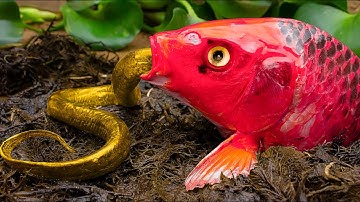 Cá Koi Đỏ Đại Chiến Với Lươn Dưới Lòng Đất | Nấu Ăn Thời Nguyên Thủy | Dừng Chuyển Động ASMR | Coco