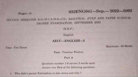 English Bsc/BCA 2nd Semester NEP Degree Question Paper Year 2022 Karnataka of Dharwad University