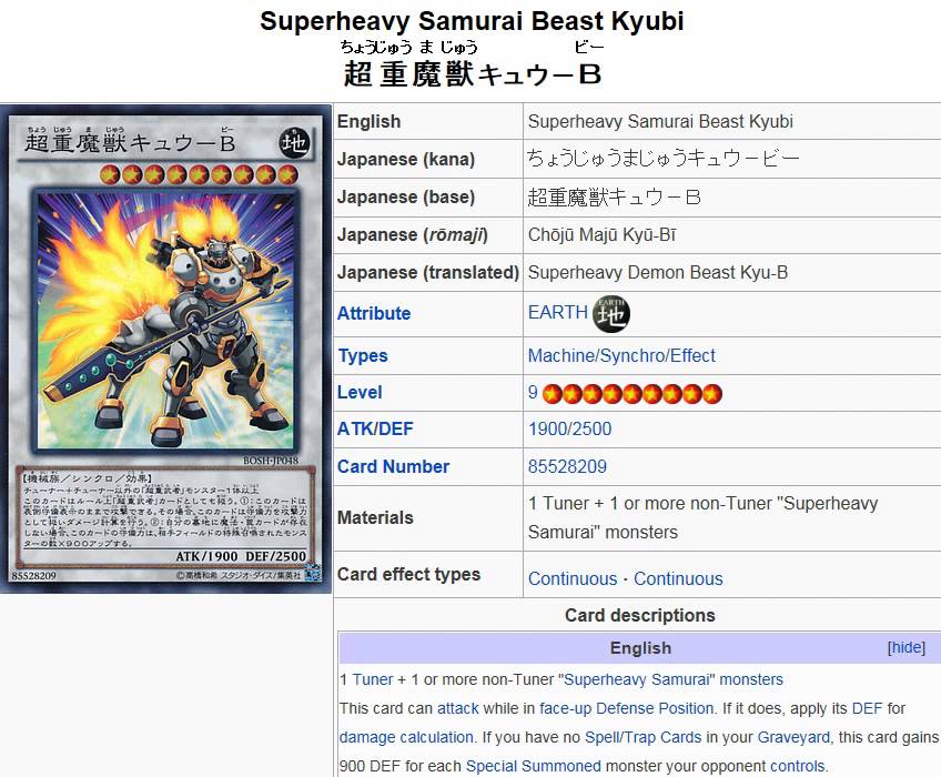 YuGiOh101: Card Review: Superheavy Samurai Beast Kyubi - YouTube