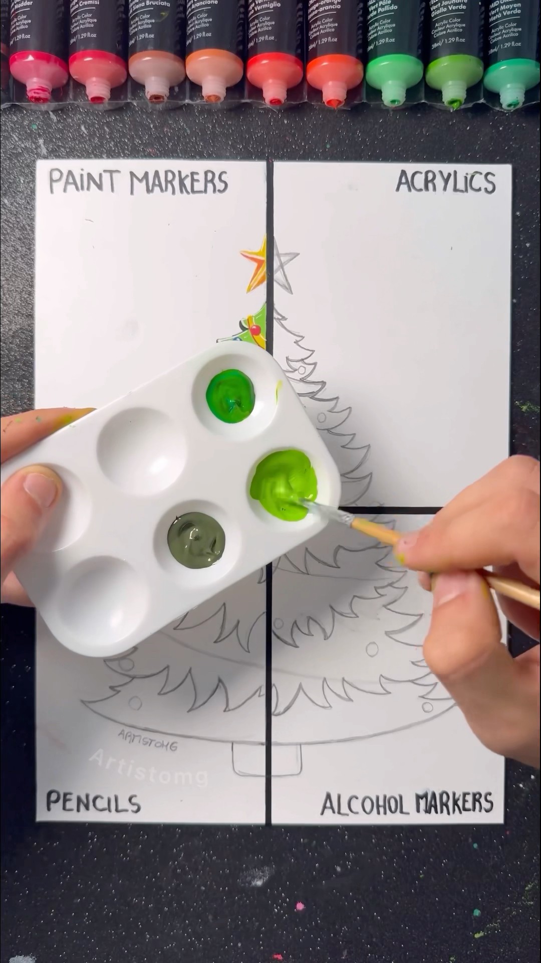 Christmas Tree with Acrylics! ?✨? || Stay tuned for the Next Technique! ? #christmas