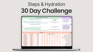 Steps & Hydration 30 Day Challenge Spreadsheet for Google Sheets & Excel by Practical Sheets Co