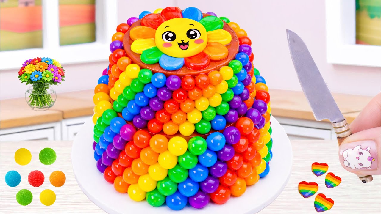 Mini Rainbow Chocolate Cake Recipe 🍫🌈 Colorful Flower Decorating ASMR | Amazing Cake