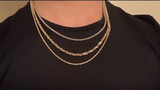 Size comparison & 2.5mm Rope Chain Honest Review 14k Gold Rope 4mm,3mm,2.5mm