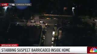 Barricaded stabbing suspect prompts large police presence in Canoga Park