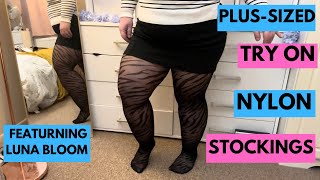 Plus sized Try On Nylon Stockings Natural 40 Curvy Woman