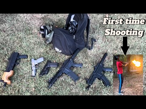 His First Time Shooting A Gun😱 (AR Pistol, Draco, And More)