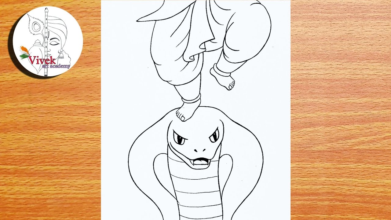 Бог Кришна на Калия-Наге — легкий рисунок | Кришан Джи Красивый рисунок