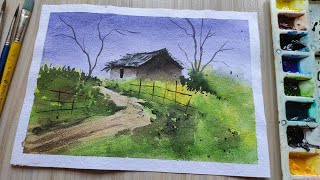A Village House | Hut Easy Watercolor Tutorial On Watercolor | Paint with David