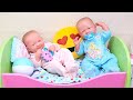 Twin baby dolls family routine in the dollhouse with bedtime stories