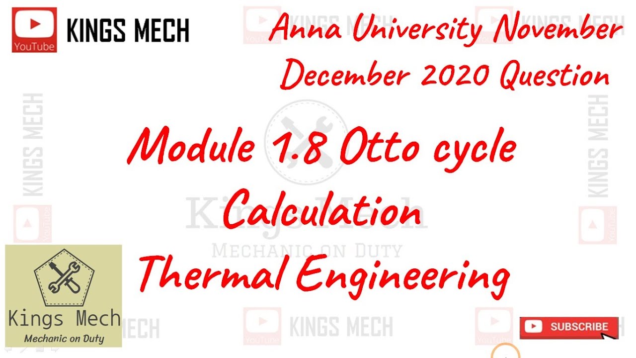 Module 1.8 Otto Cycle Calculation Anna University November December 2020 Question