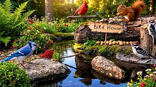 LIVE Peaceful Cottage Bird Feeder Cardinals Woodpeckers Chickadees Nature Sounds Sleep Cat TV