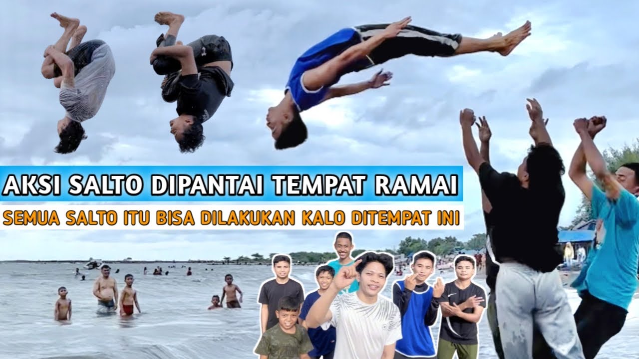 AKBAR HASRI SALTO DIPANTAI TEMPATNYA RAMAI BANGET | Untuk Pemula Juga Bisa Salto