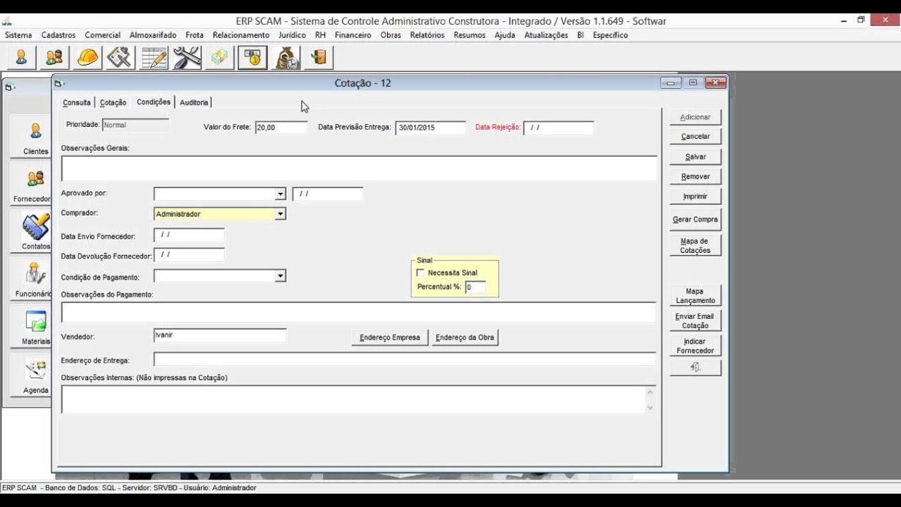 ERP SCAM - Cotação de Materiais
