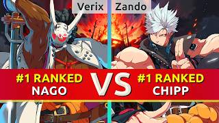 GGST 2.00 ▰ Verix (#1 Ranked Nagoriyuki) vs Zando (#1 Ranked Chipp). High Level Gameplay