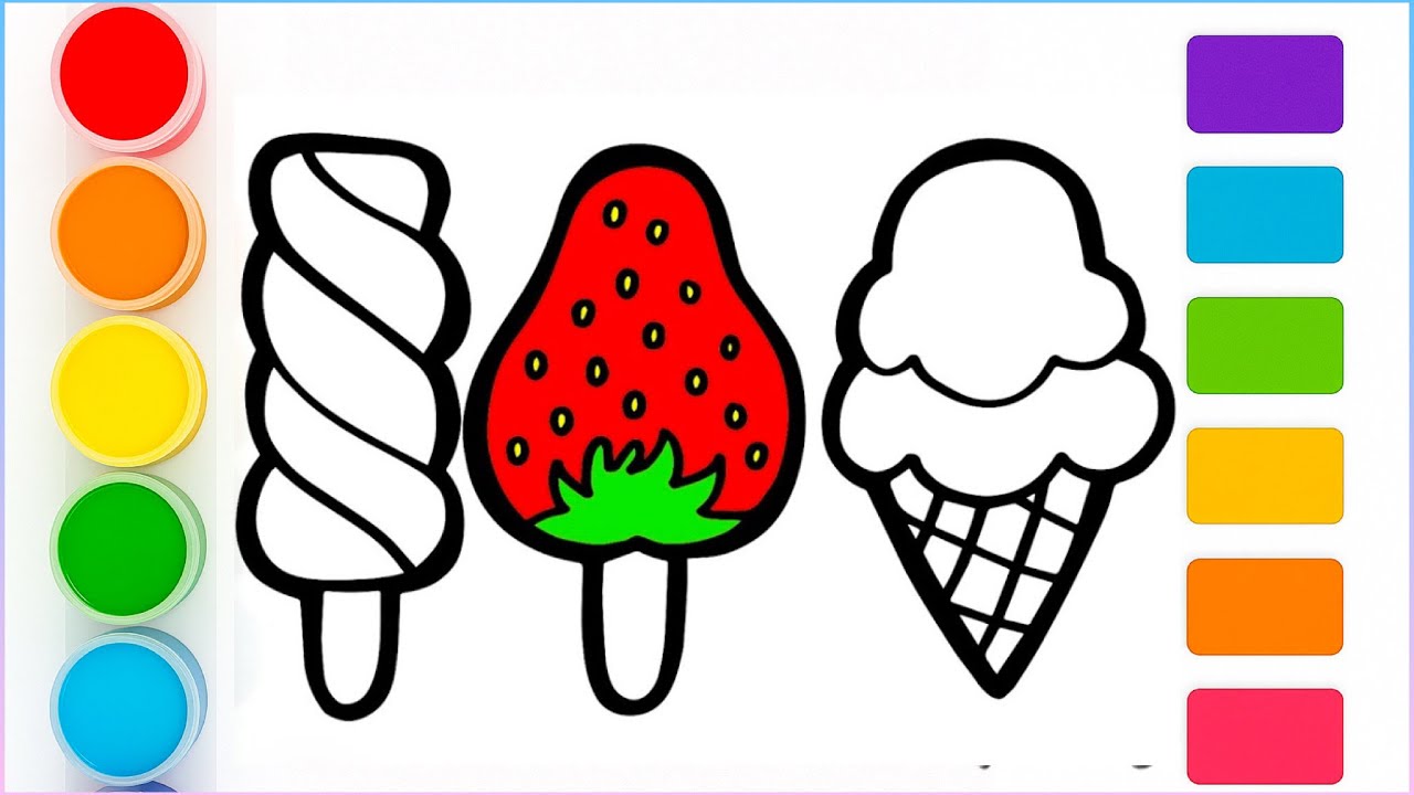 How to Draw and Color Ice Cream & Strawberry | Easy Coloring for