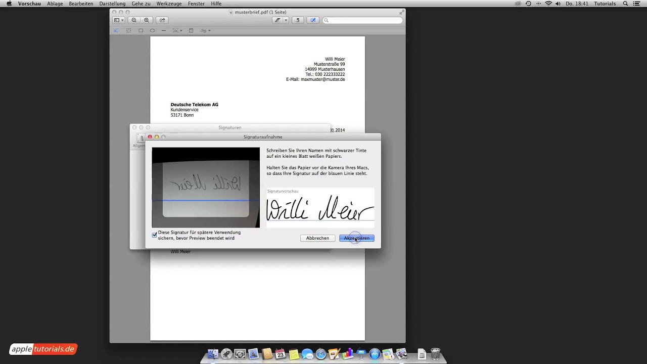 Signatur Am Mac Unterschrift In Pdf Einfugen Youtube