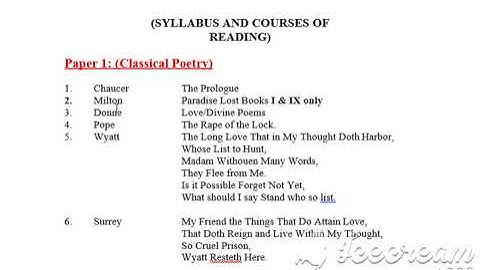 Punjab University MA English part 1 five subjects syllabus or outline with full details.