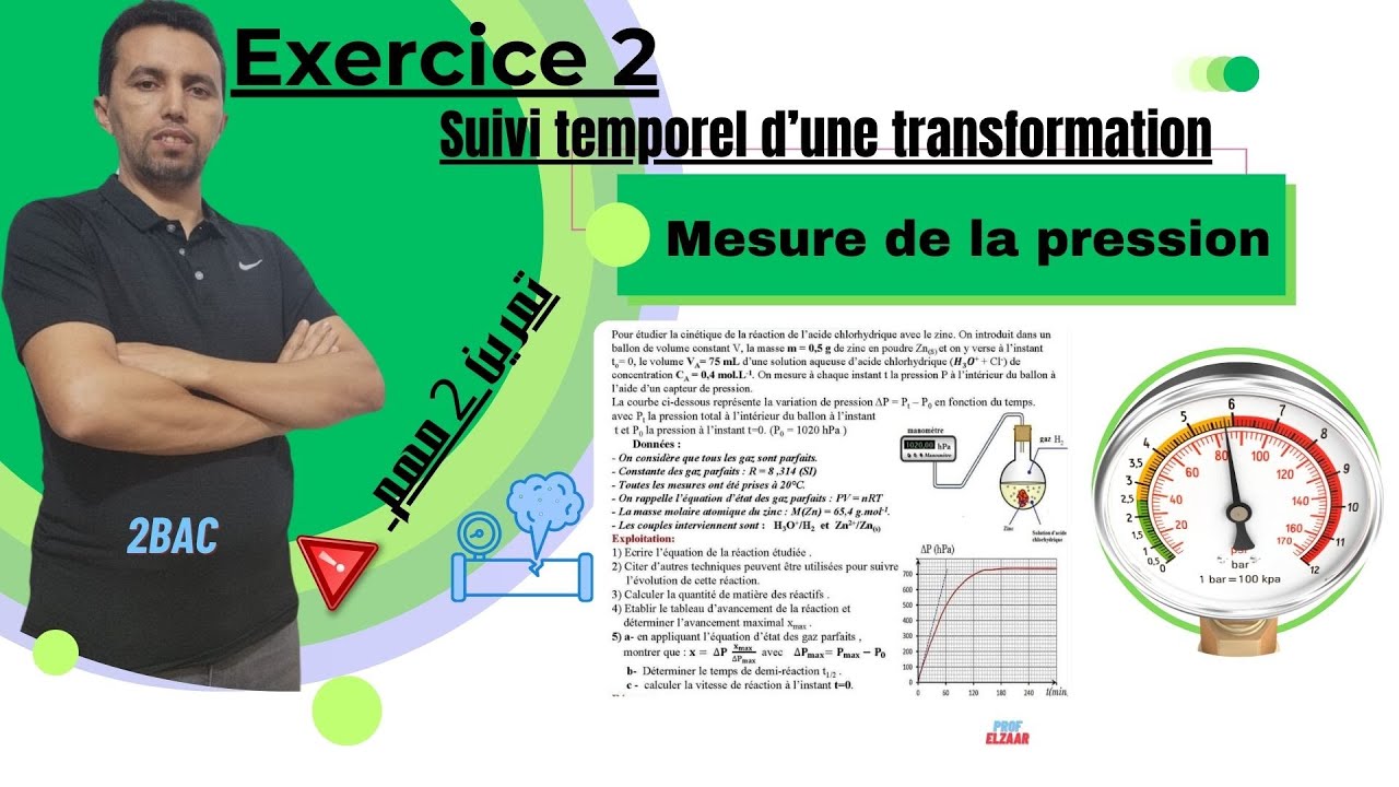 Exercice suivi temporel d'une transformation chimique mesure de la pression