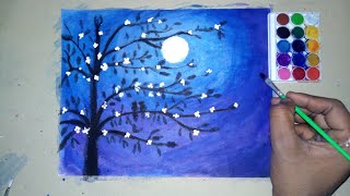 scenery water easy night draw colour moonlight very