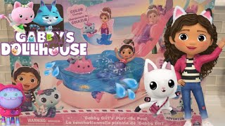 Gabby's Dollhouse, Purr-ific Pool Playset with Gabby and MerCat Figures,  Color-Changing Mermaid Tails and Pool Accessories