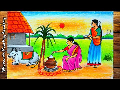 Pongal Drawing easy | Pongal festival drawing easy for kids | mattu pongal  kolam drawing | Easy drawings for kids, Easy drawings, Drawing for kids