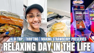 RELAXING DAY IN THE LIFE VLOG | ALDI TRIP | THRIFTING | MAKING STRAWBERRY PRESERVES | HOMEMAKING