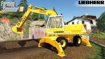 Farming Simulator 19 - LIEBHERR 902 Excavator Digging A Hole At A Construction Site