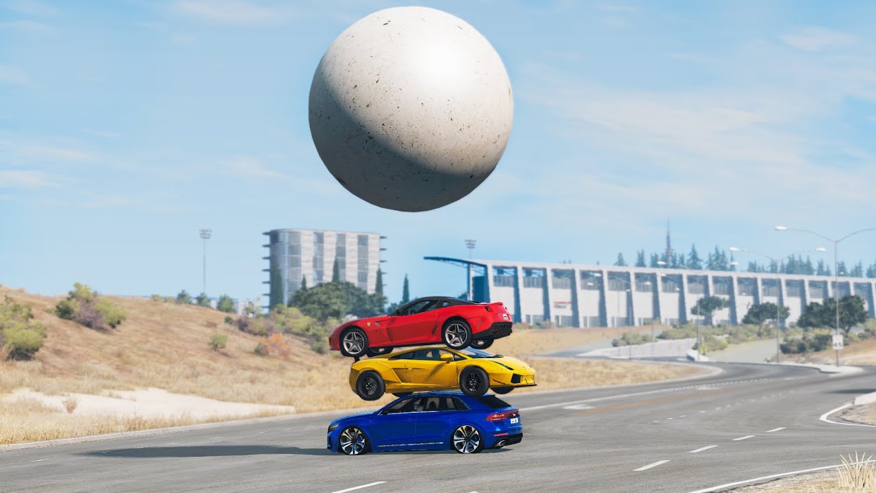 1000 Ton Ball vs Cars - BeamNG.Drive