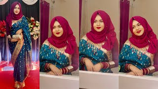 How to Style Hijab with Saree |Wedding Guest Hijab Style with Saree & Necklace | Viral 2024 Trending
