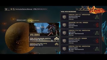 Warframe Steel Path Incursion Apollodorius ( Mercury ) Mission Survival  level 106 -111