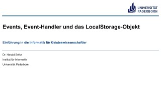 EIG: Events, Event Handler und das LocalStorage Objekt