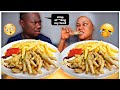 Sneaking my husband food mukprank  chicken feet with fries and pepper sauce mukbang