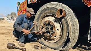 Heavy Load Truck Tyre Blast Incident | Complete Roadside Repair Process.