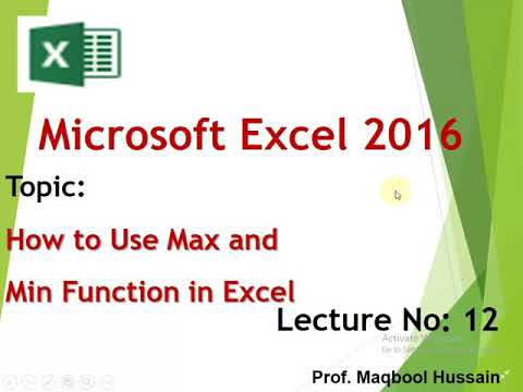 lecture no 12 Excel 2016 How to Use Max and Min Function  in Excel